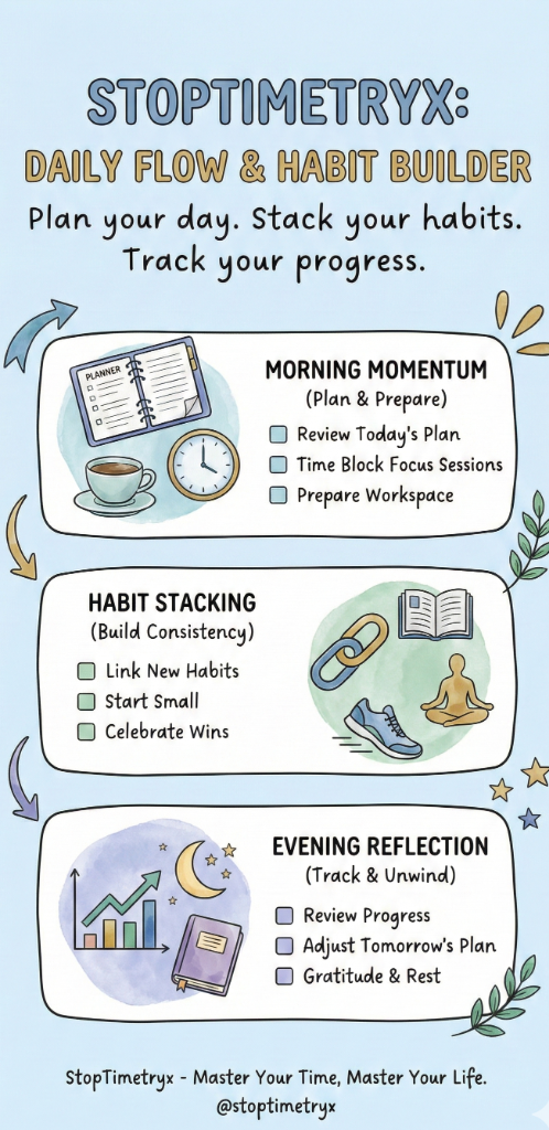 StopTimetryx Daily Flow Infographic