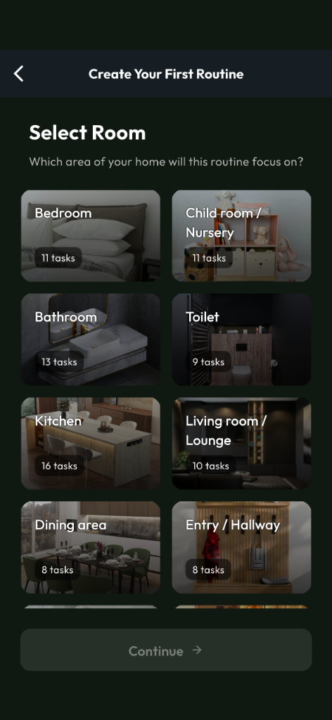 Room templates selection Screen